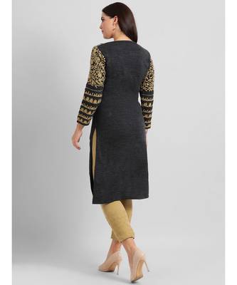 Acrylic Woolen Grey Kurta With Embroidery 4