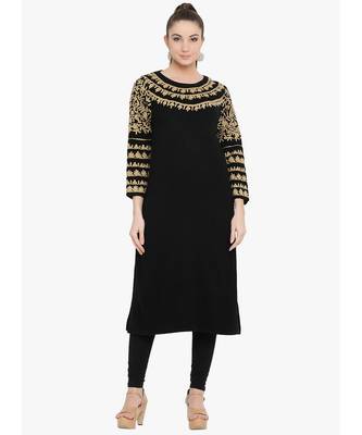Black Acrylic Woolen Kurta With Embroidery 1
