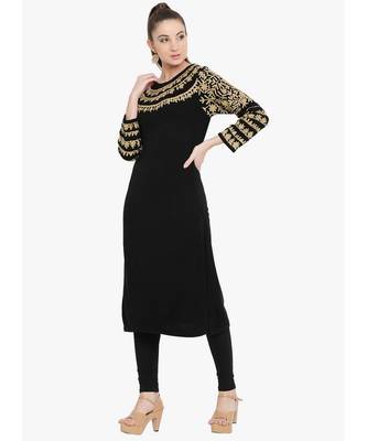 Black Acrylic Woolen Kurta With Embroidery 2