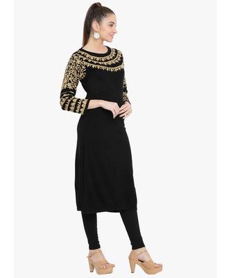 Black Acrylic Woolen Kurta With Embroidery 3