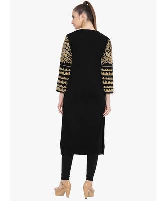Black Acrylic Woolen Kurta With Embroidery 4