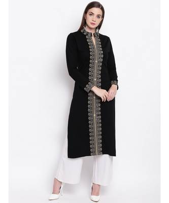 Winter Acrylic Woolen Black Kurta With Self Design 1