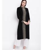 Winter Acrylic Woolen Black Kurta With Self Design