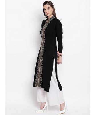 Winter Acrylic Woolen Black Kurta With Self Design 2