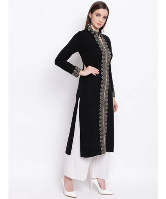Winter Acrylic Woolen Black Kurta With Self Design 3