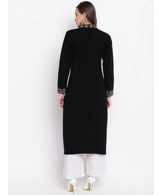 Winter Acrylic Woolen Black Kurta With Self Design 4