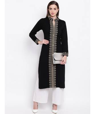 Winter Acrylic Woolen Black Kurta With Self Design 5