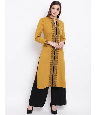 Winter Acrylic Woolen Mustard Kurta With Self Design 1