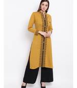 Winter Acrylic Woolen Mustard Kurta With Self Design
