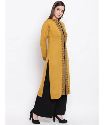 Winter Acrylic Woolen Mustard Kurta With Self Design 3