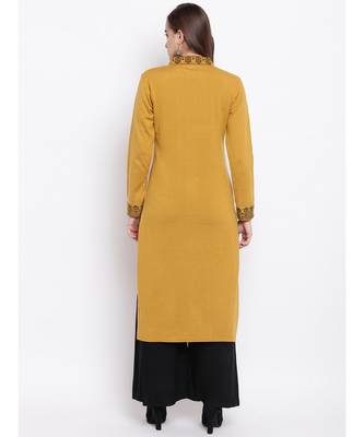 Winter Acrylic Woolen Mustard Kurta With Self Design 4