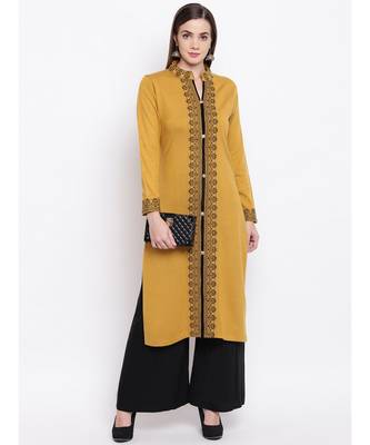Winter Acrylic Woolen Mustard Kurta With Self Design 5