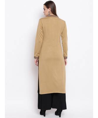 Winter Acrylic Woolen Beige Kurta With Self Design 4