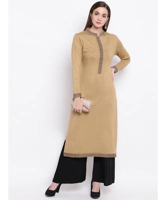 Winter Acrylic Woolen Beige Kurta With Self Design 5