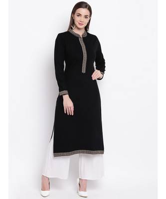 Winter Acrylic Woolen Black Kurta With Self Design 1