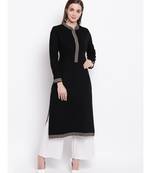 Winter Acrylic Woolen Black Kurta With Self Design