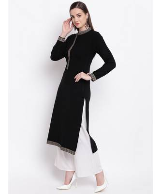 Winter Acrylic Woolen Black Kurta With Self Design 2