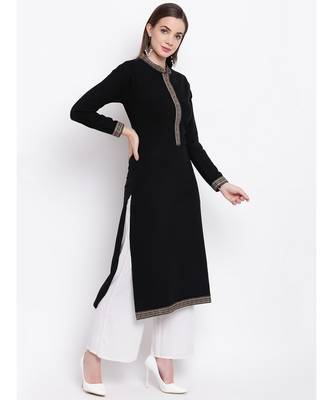 Winter Acrylic Woolen Black Kurta With Self Design 3