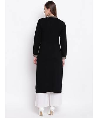 Winter Acrylic Woolen Black Kurta With Self Design 4