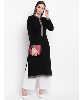 Winter Acrylic Woolen Black Kurta With Self Design 5