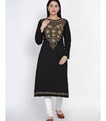 Women Acrylic Black Aari Embroidery Winter Kurta