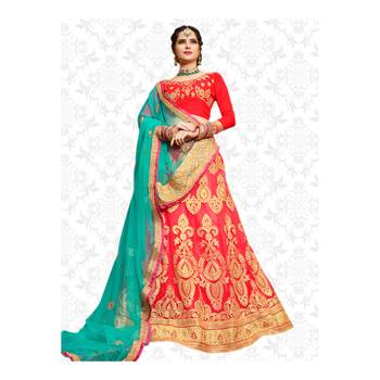 Pink embroidered net semi stitched lehenga 1