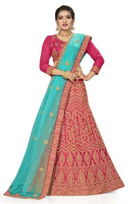 Sky Blue Net Embroidered Lehenga Choli Design 1