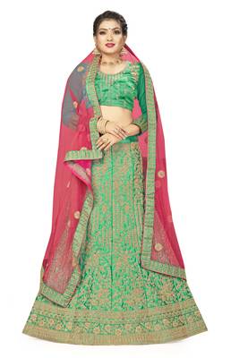 Green embroidered Art Silk semi stitched lehenga 1