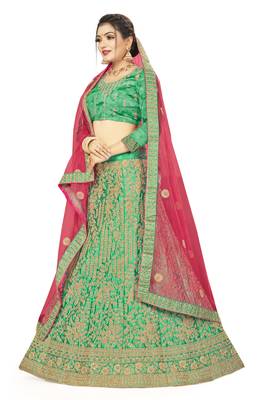 Green embroidered Art Silk semi stitched lehenga 2