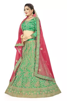 Green embroidered Art Silk semi stitched lehenga