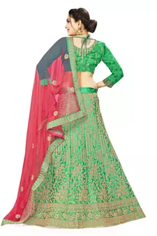 Green embroidered Art Silk semi stitched lehenga