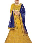 Yellow embroidered Art Silk semi stitched lehenga