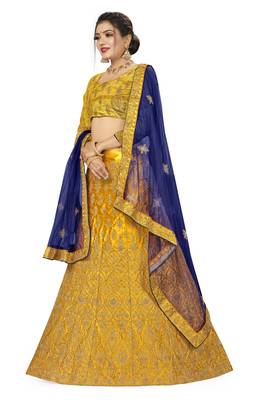 Yellow embroidered Art Silk semi stitched lehenga 2