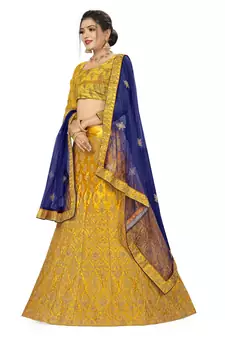 Yellow embroidered Art Silk semi stitched lehenga