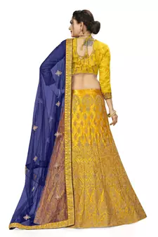 Yellow embroidered Art Silk semi stitched lehenga