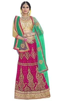 Pink embroidered net semi stitched lehenga 1