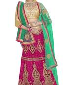 Pink embroidered net semi stitched lehenga