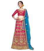 Pink embroidered net semi stitched lehenga