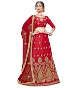 Red embroidered Art Silk semi stitched lehenga