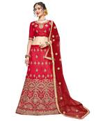 Red embroidered Art Silk semi stitched lehenga