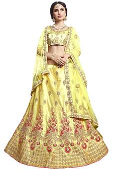 Yellow embroidered Art Silk semi stitched lehenga