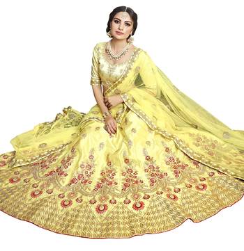 Yellow embroidered Art Silk semi stitched lehenga 2