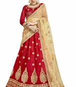 Red embroidered Art Silk semi stitched lehenga