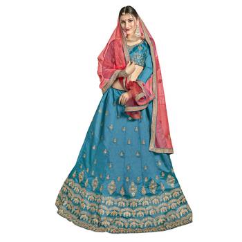 Blue embroidered Art Silk semi stitched lehenga 1