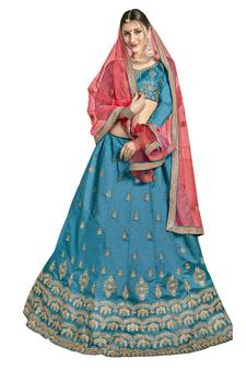 Blue embroidered Art Silk semi stitched lehenga