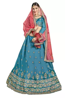 Blue embroidered Art Silk semi stitched lehenga