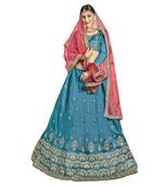 Blue embroidered Art Silk semi stitched lehenga