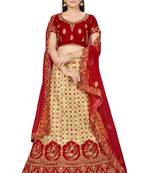 Beige embroidered silk semi stitched lehenga