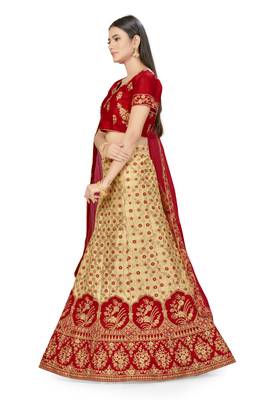 Beige embroidered silk semi stitched lehenga 2
