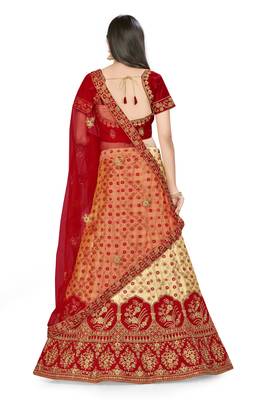 Beige embroidered silk semi stitched lehenga 3